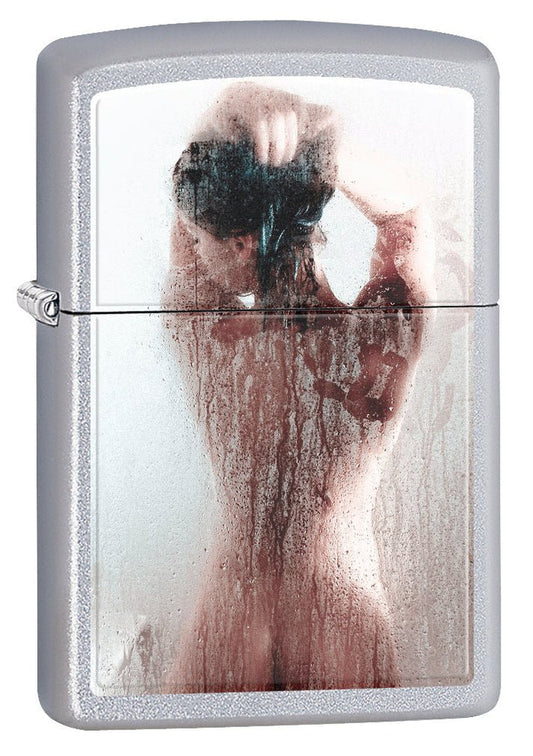 Zippo Aansteker: Naakt meisje onder de douche - Satijnchroom 