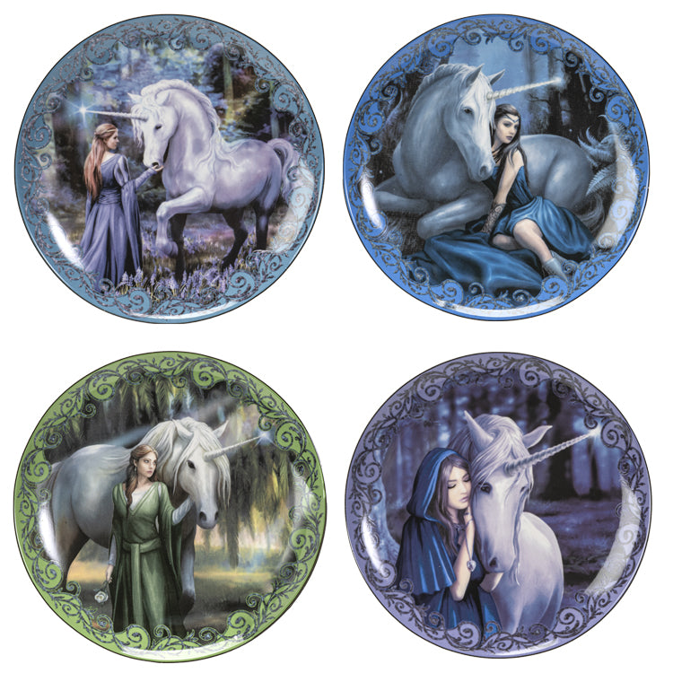 Unicorn and Maiden Dessert Plate Set by Anne Stokes