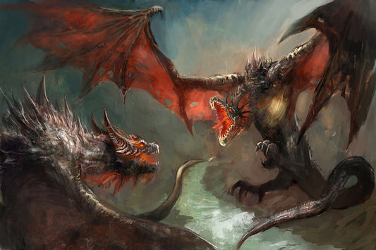Fire Dragon Air Duel, Fine Art Canvas Print