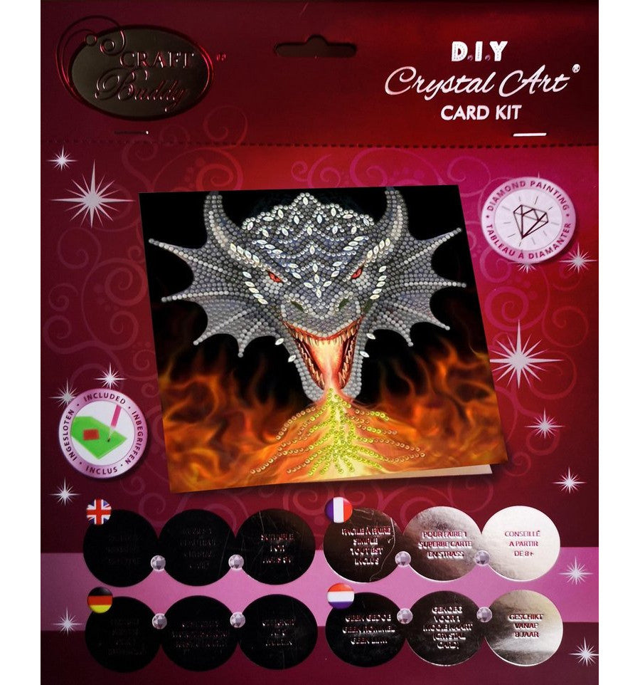 Crystal Art Card Kit Dragon Fire Head by Anne Stokes