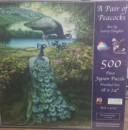 A Pair of Peacocks by Larry Taugher, 500 Piece Puzzle