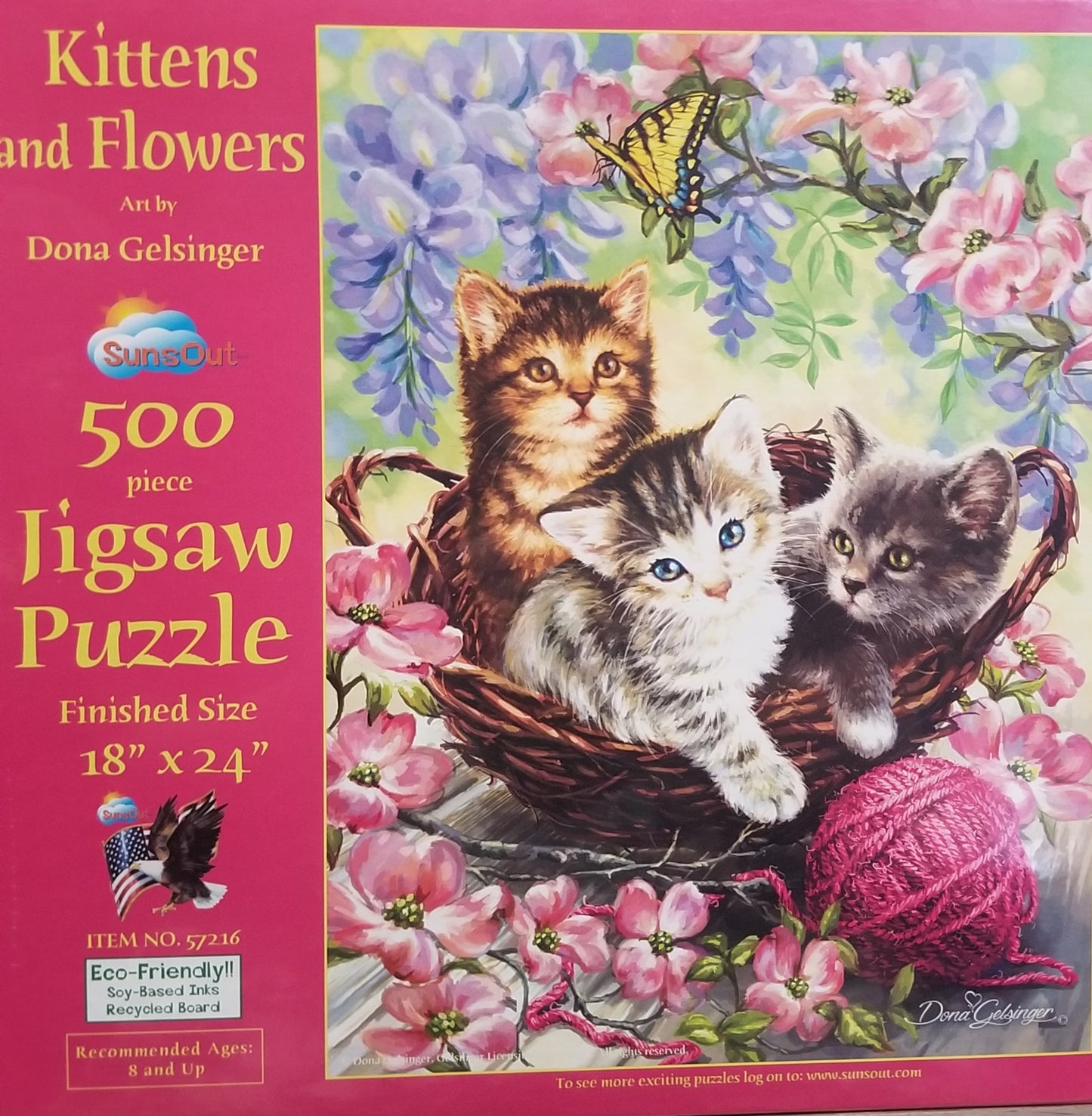 Kittens en bloemen van Dona Gelsinger, puzzel van 500 stukjes