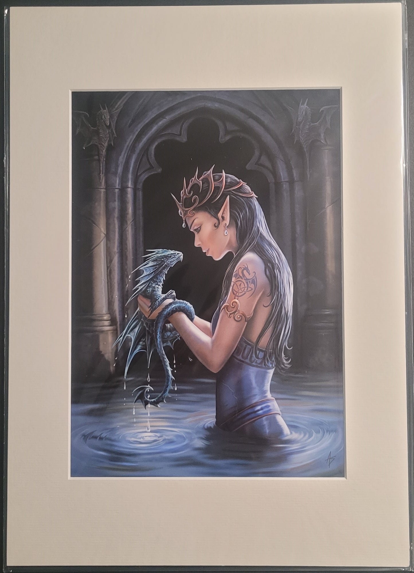 Water Dragon by Anne Stokes, Mounted Print