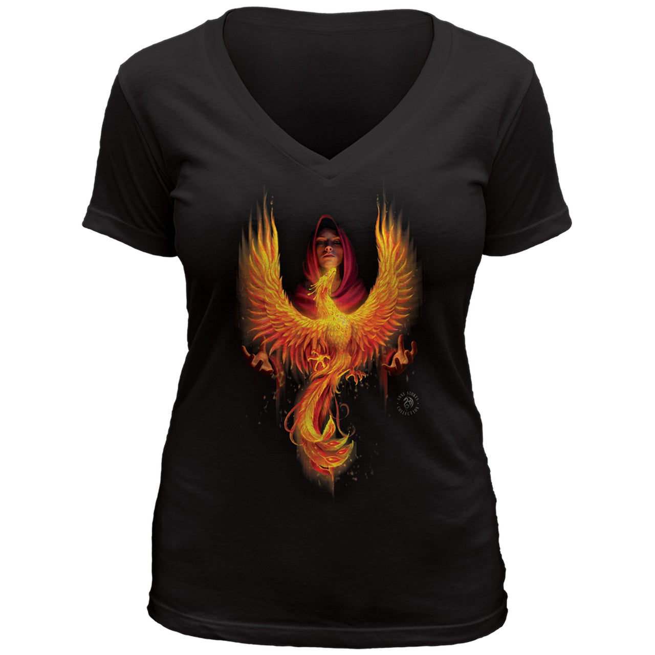 Phoenix Rising van Anne Stokes Tri-blend damesshirt met V-hals