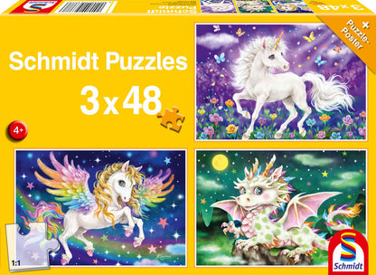 Mythical Creatures by Schmidt, 3 x 48 Piece Puzzles