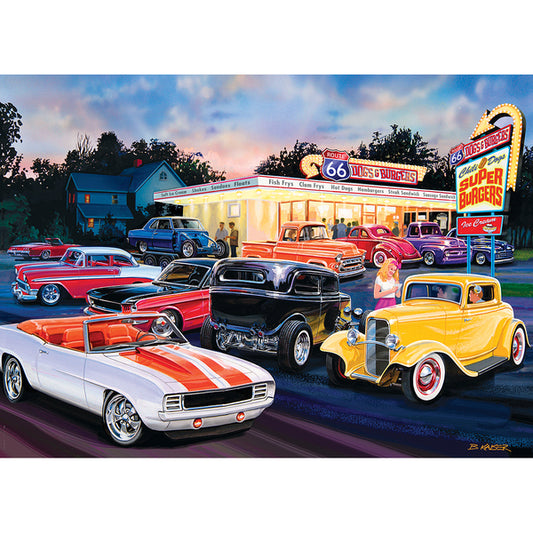 Cruisin' Route 66 Dogs &amp; Burgers - puzzel van 1000 stukjes door Bruce Kaiser