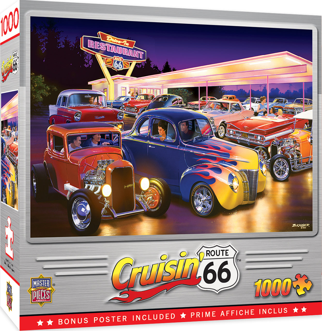 Cruisin" Route 66 Friday Night Hot Rods by Bruce Kaiser, 1000 Piece Puzzle