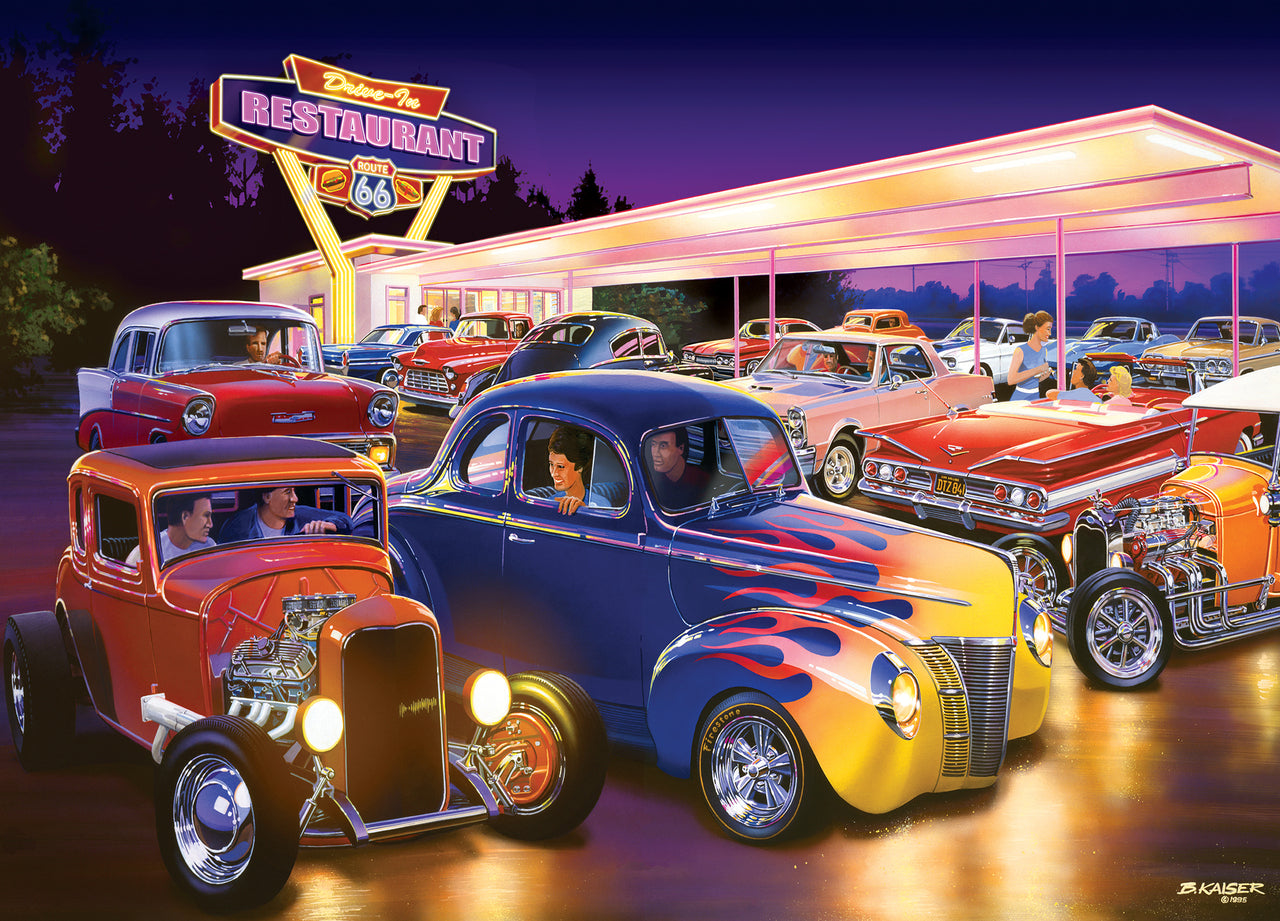 Cruisin" Route 66 Friday Night Hot Rods by Bruce Kaiser, 1000 Piece Puzzle