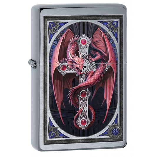 Zippo Lighter: Anne Stokes Gothic Guardian  - Brushed Chrome