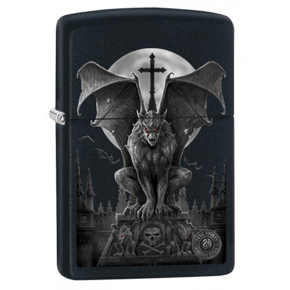 Zippo Lighter: Anne Stokes Gargoyle and Full Moon - Black Matte