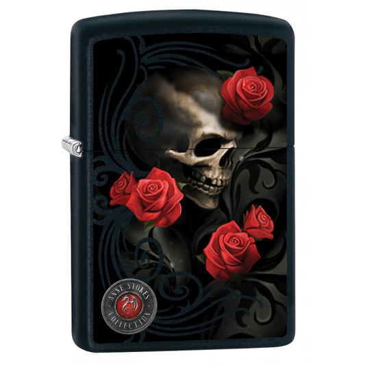 Zippo Lighter: Anne Stokes Skull and Roses - Black Matte