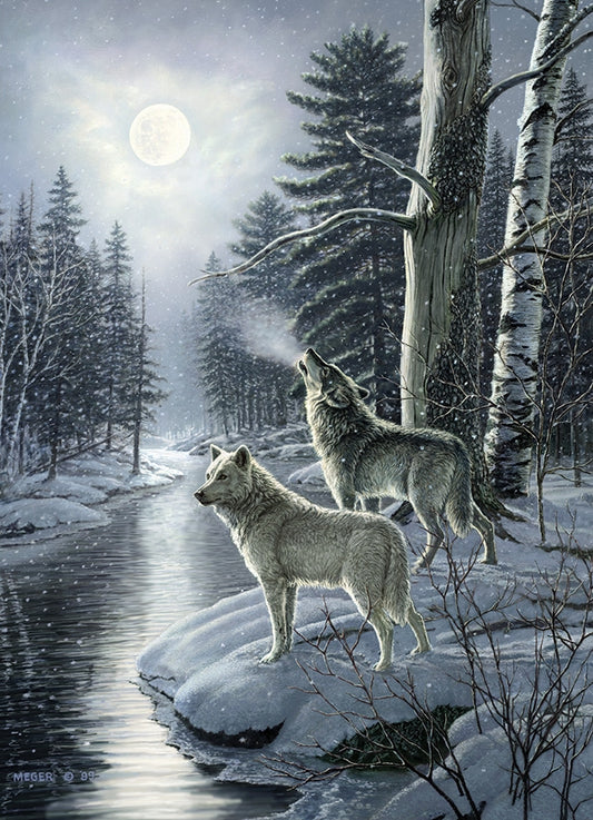 Wolven bij maanlicht door James Meger, puzzel van 1000 stukjes