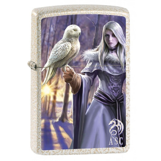 Zippo Lighter: Anne Stokes Winter Owl- Mercury Glass