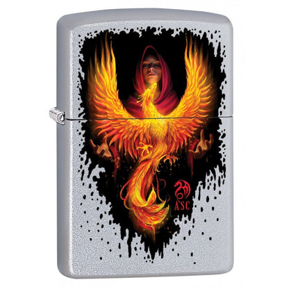 Zippo Lighter: Anne Stokes Phoenix Rising - Satin Chrome