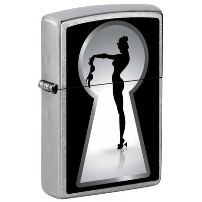 Zippo Lighter: Key Hole Sexy Pin-Up Girl in Heels - Street Chrome