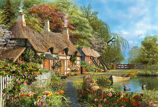 Huis aan de rivier in bloei door Dominic Davison, puzzel van 1000 stukjes