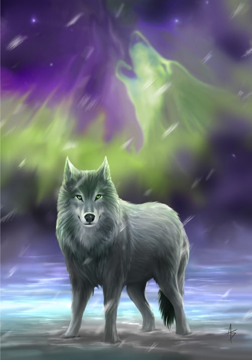 Aura Wolf by Anne Stokes, Greeting Card