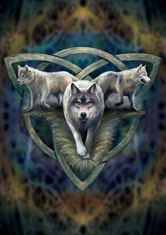 Wolf Trio by Anne Stokes, Greeting Card