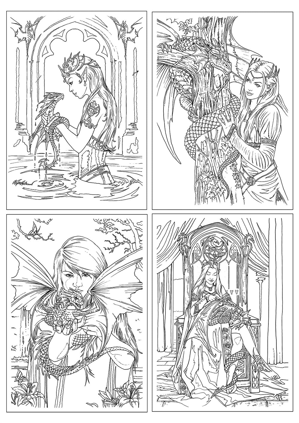 Dragon Friendship van Anne Stokes Kleur in kaarten wenskaart 4-delige set