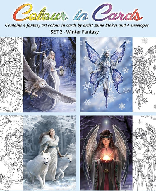 Winter Fantasy by Anne Stokes Color in Cards Greeting Card 4 Piece Set