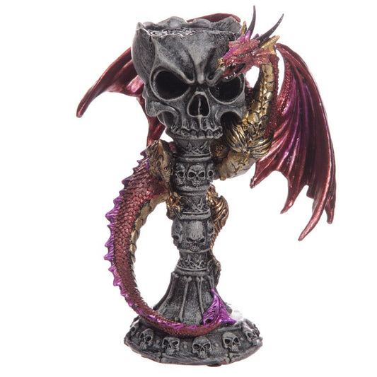Dark Legends Skull Goblet Tea Light Candle Holder Red Dragon