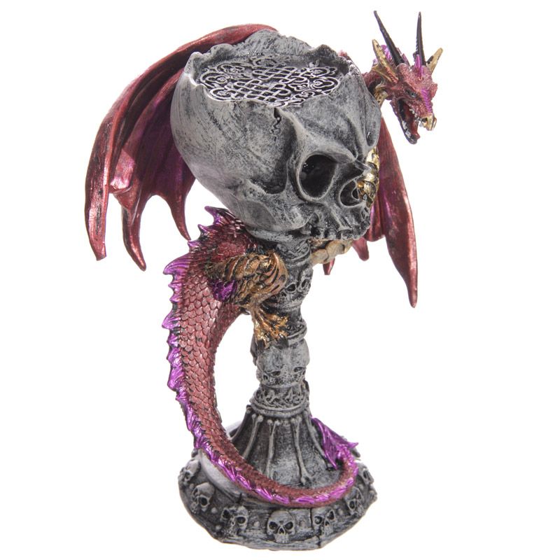 Dark Legends Skull Goblet Tea Light Candle Holder Red Dragon