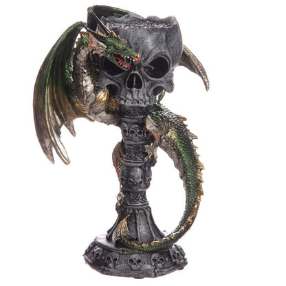 Dark Legends Skull Goblet Tea Light Candle Holder Green Dragon