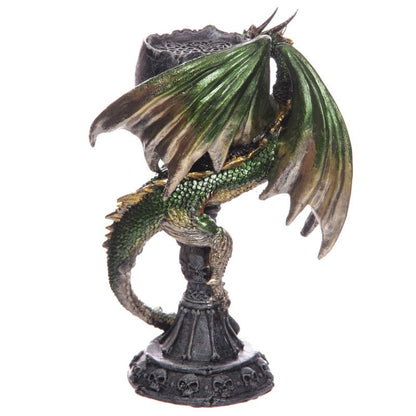 Dark Legends Skull Goblet Tea Light Candle Holder Green Dragon