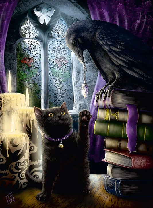 Ravensburger Black Cat and Raven af ​​Linda B Jones (SheBlackDragon), 500 brikkers puslespil