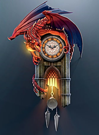 "Reign Of Fire" Dragon Illuminated Wall Clock With Sound