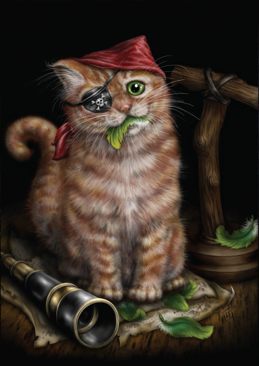 Pirate Kitten by Sheblackdragon (Linda M Jones), Greeting Card