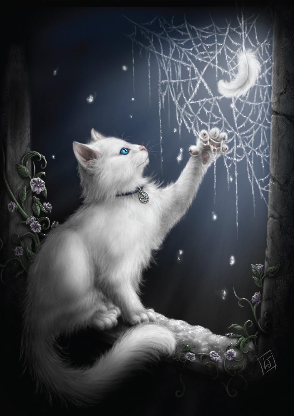 Snow Kitten by Sheblackdragon (Linda M Jones), Greeting Card