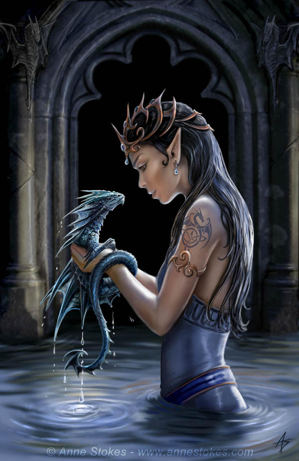 Anne Stokes Water Dragon/Friends Forever Notecards