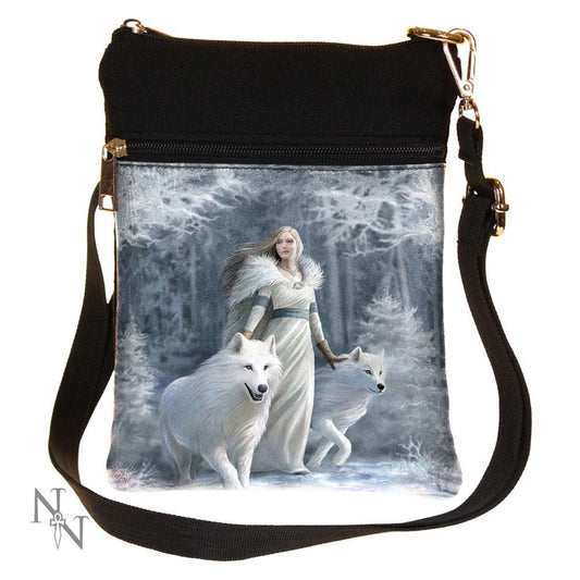 Small Gothic Winter Guardians Fantasy Wolf Shoulder Bag by Anne Stokes
