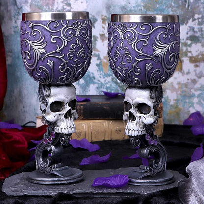 Deaths Desire Twin Skull Heart Set of Two Goblets