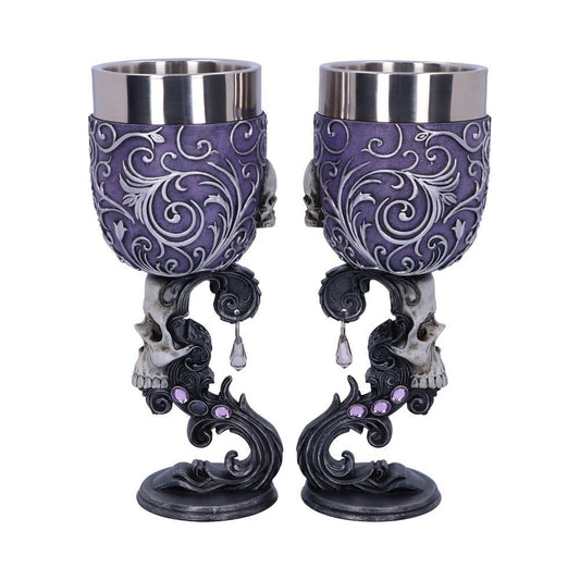 Deaths Desire Twin Skull Heart Set of Two Goblets