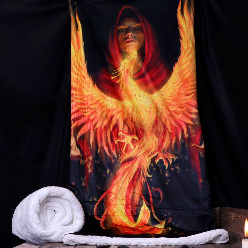Anne Stokes Phoenix Rising Mythical Burning Bird Throw Blanket