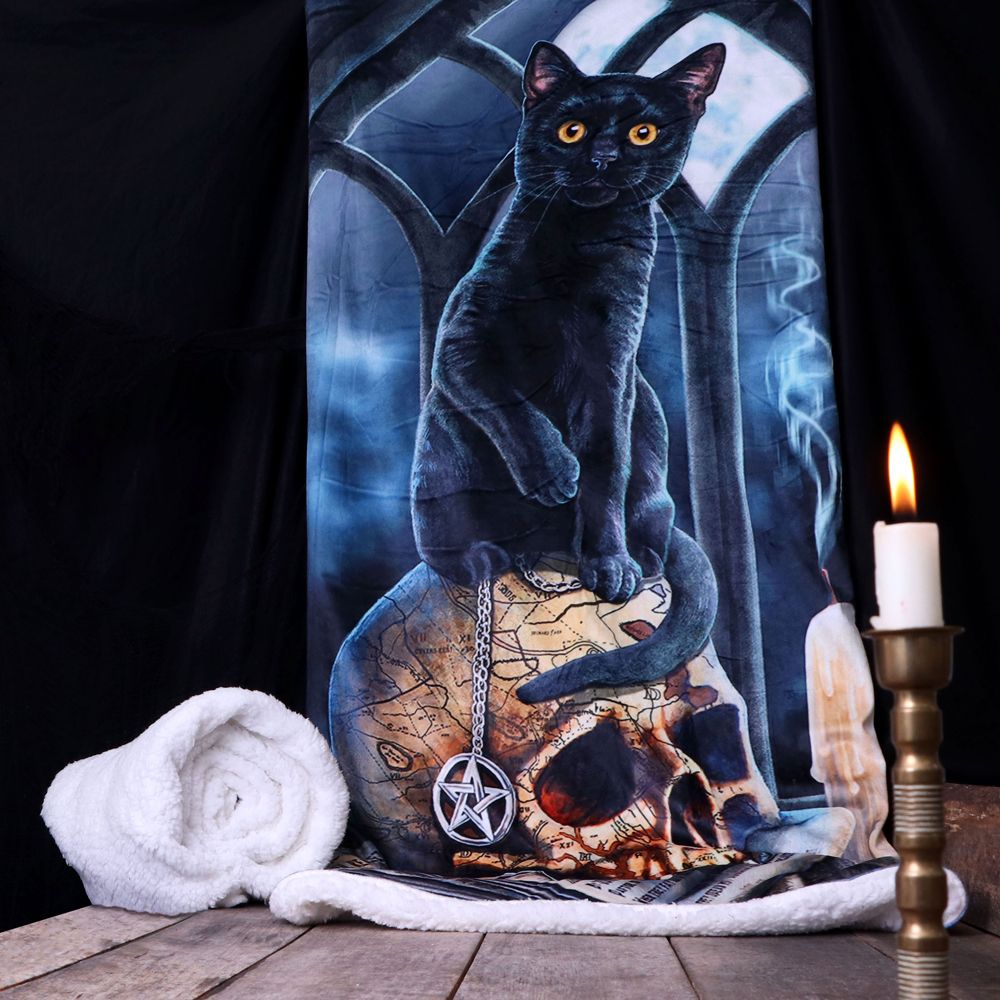Lisa Parker Spirits of Salem Black Cat Familiar Skull Throw Deken