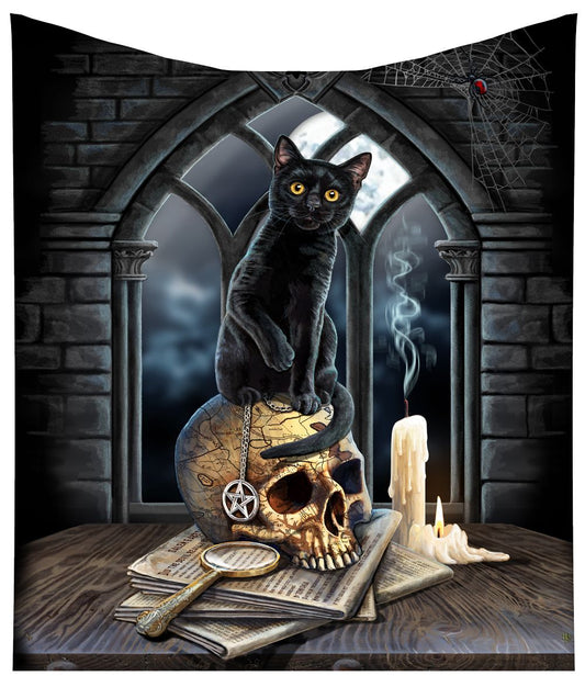 Lisa Parker Spirits of Salem Black Cat Familiar Skull Throw Blanket