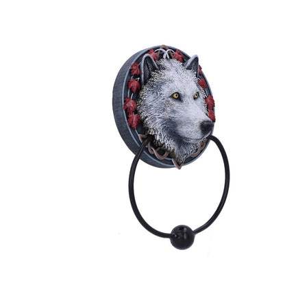 Lisa Parker Guardian of the Fall White Autumn Wolf Door Knocker