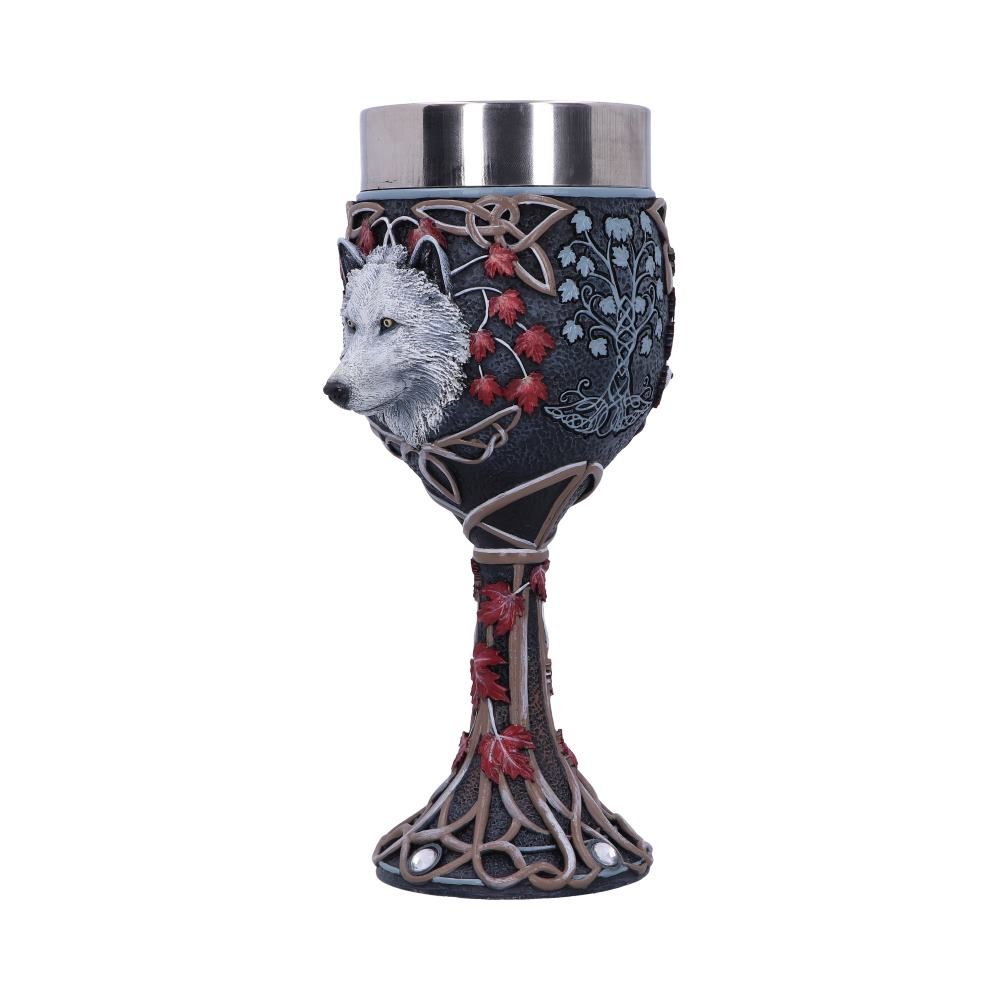Lisa Parker Guardian of the Fall White Autumn Wolf Goblet