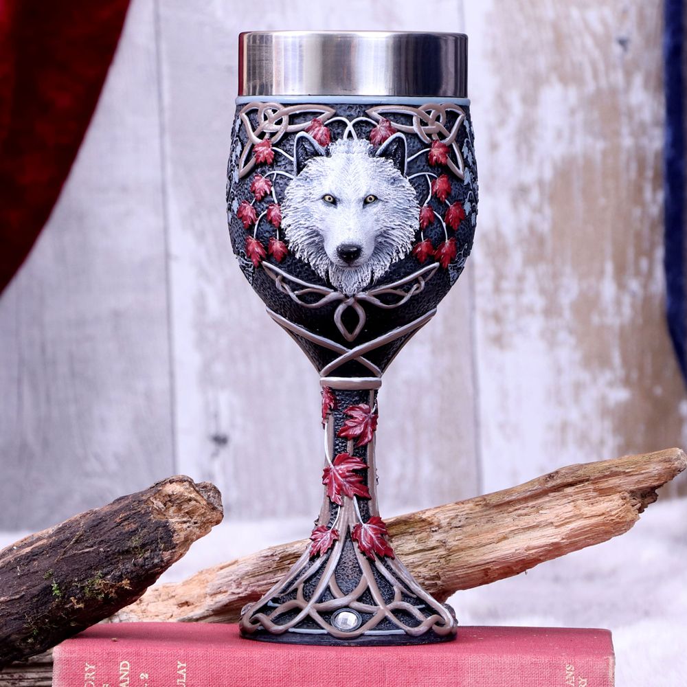 Lisa Parker Guardian of the Fall White Autumn Wolf Goblet
