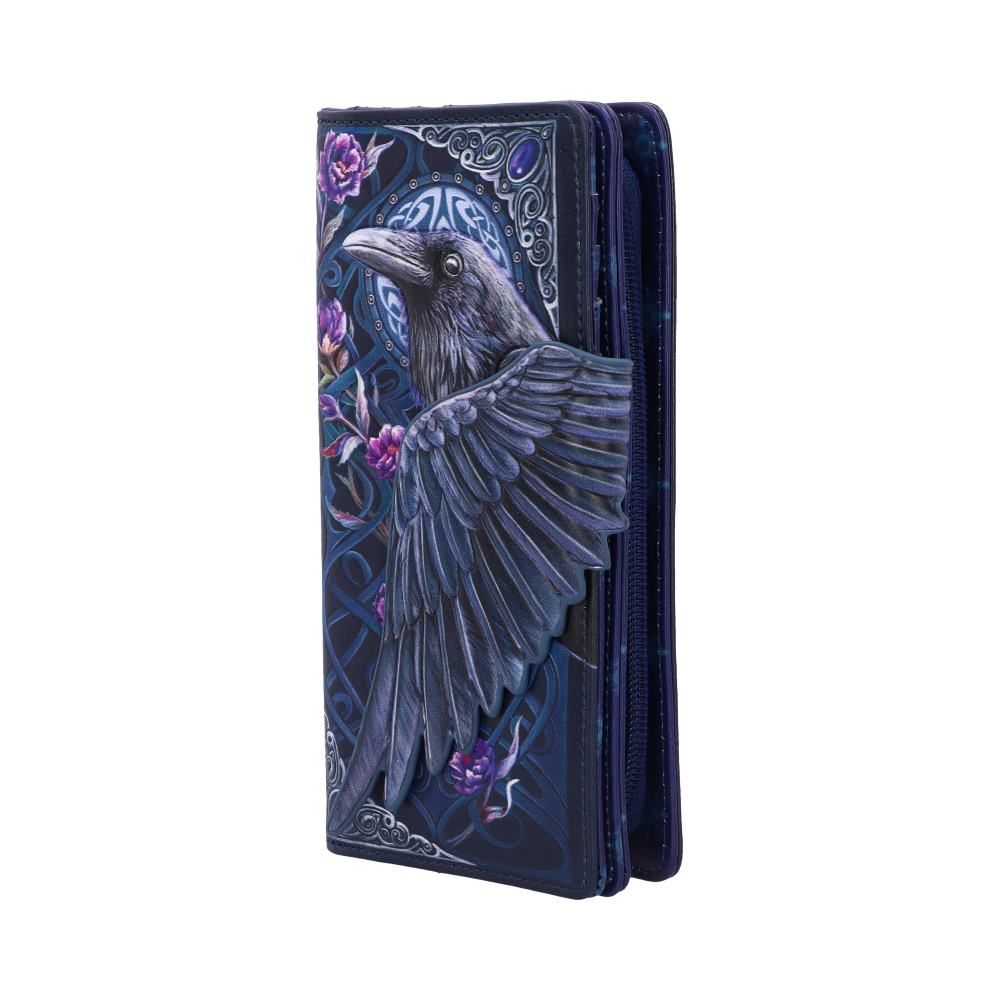 Ravens Flight Black Wing Floral Embossed Purse Wallet