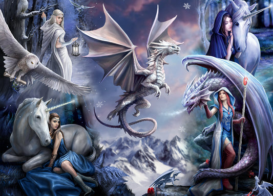 Silver Dragon Collage by Anne Stokes, 1500 Piece Puzzle
