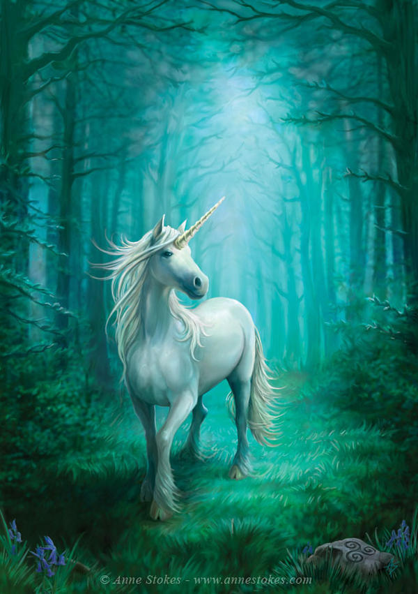 Forest Unicorn af Anne Stokes, Mounted Print