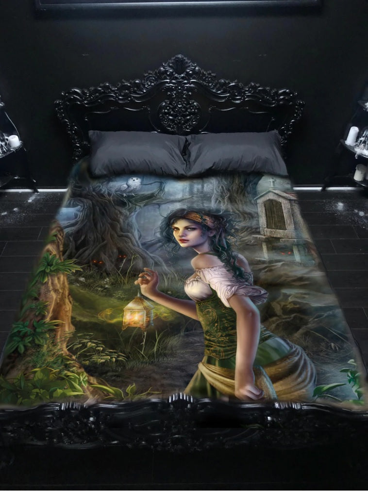 Midnight Familiars by Cris Ortega,  Fleece Bedspread Blanket