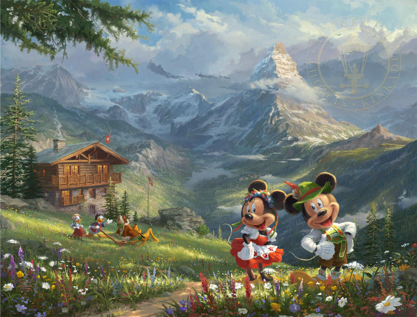 Mickey og Minnie i Alperne af Thomas Kinkade, 1000 brikker puslespil