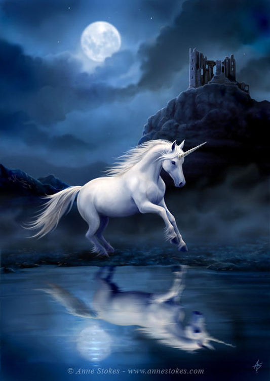 Moonlight Unicorn van Anne Stokes, gemonteerde print