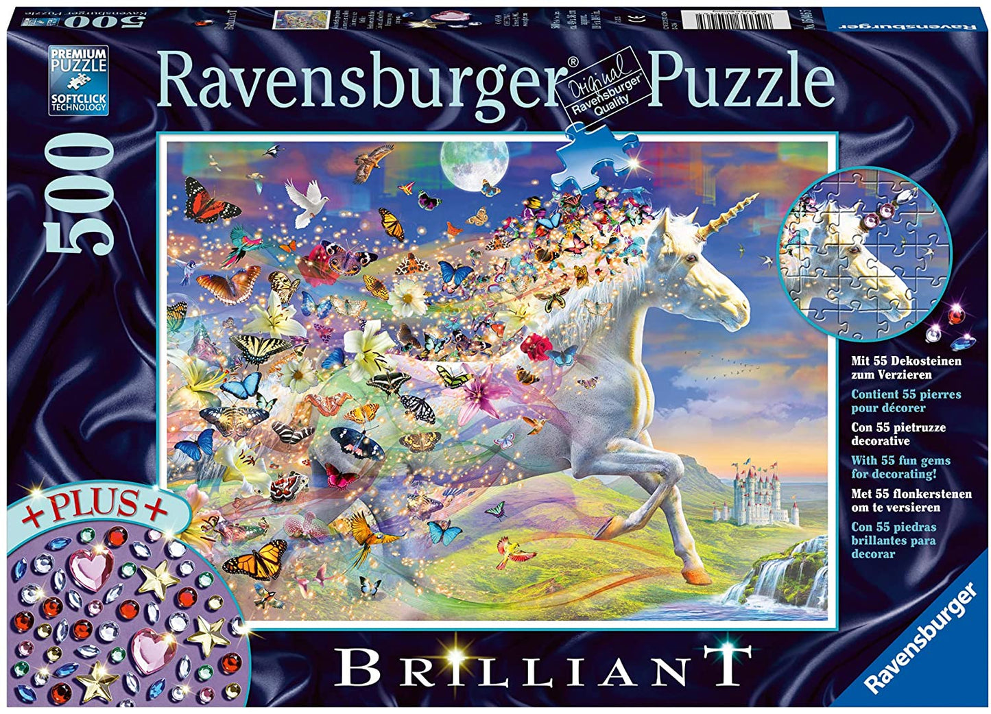 Eenhoorn en vlinder van Adrian Chesterman, puzzel van 500 stukjes en kristalkunst