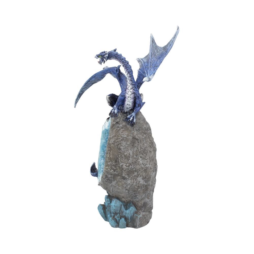 Kobalt Bewaarder Fantasie Blauwe Draak Zittend Op Een Geode, Beeldje